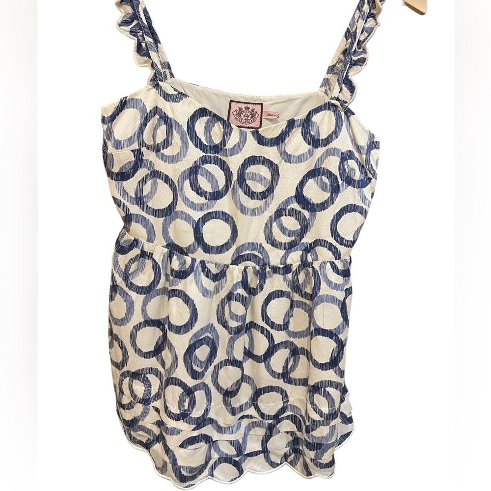 🔥💙JUICY COUTURE 100% silk tank blouse w/ size zip - blue/off white. VERY NICE!